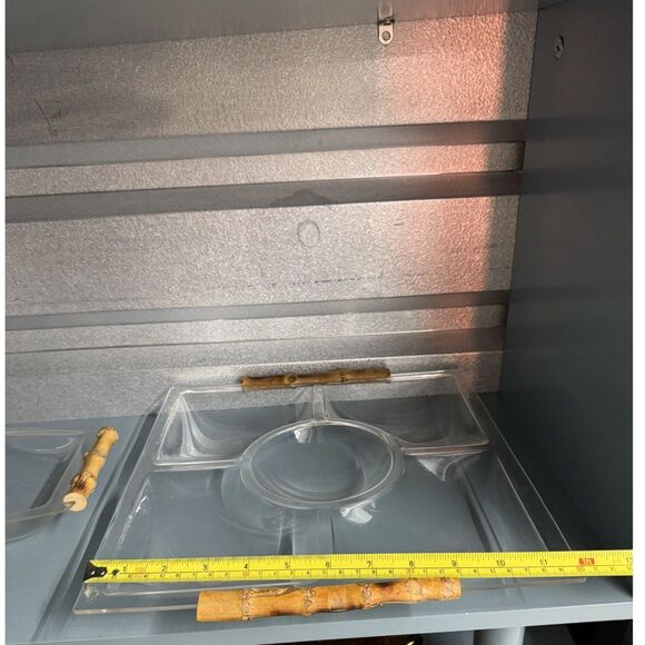 Vintage 1970s Lucite Acrylic Bamboo Handle Serving Tray Set – Mid Century Modern - Picture 14 of 15